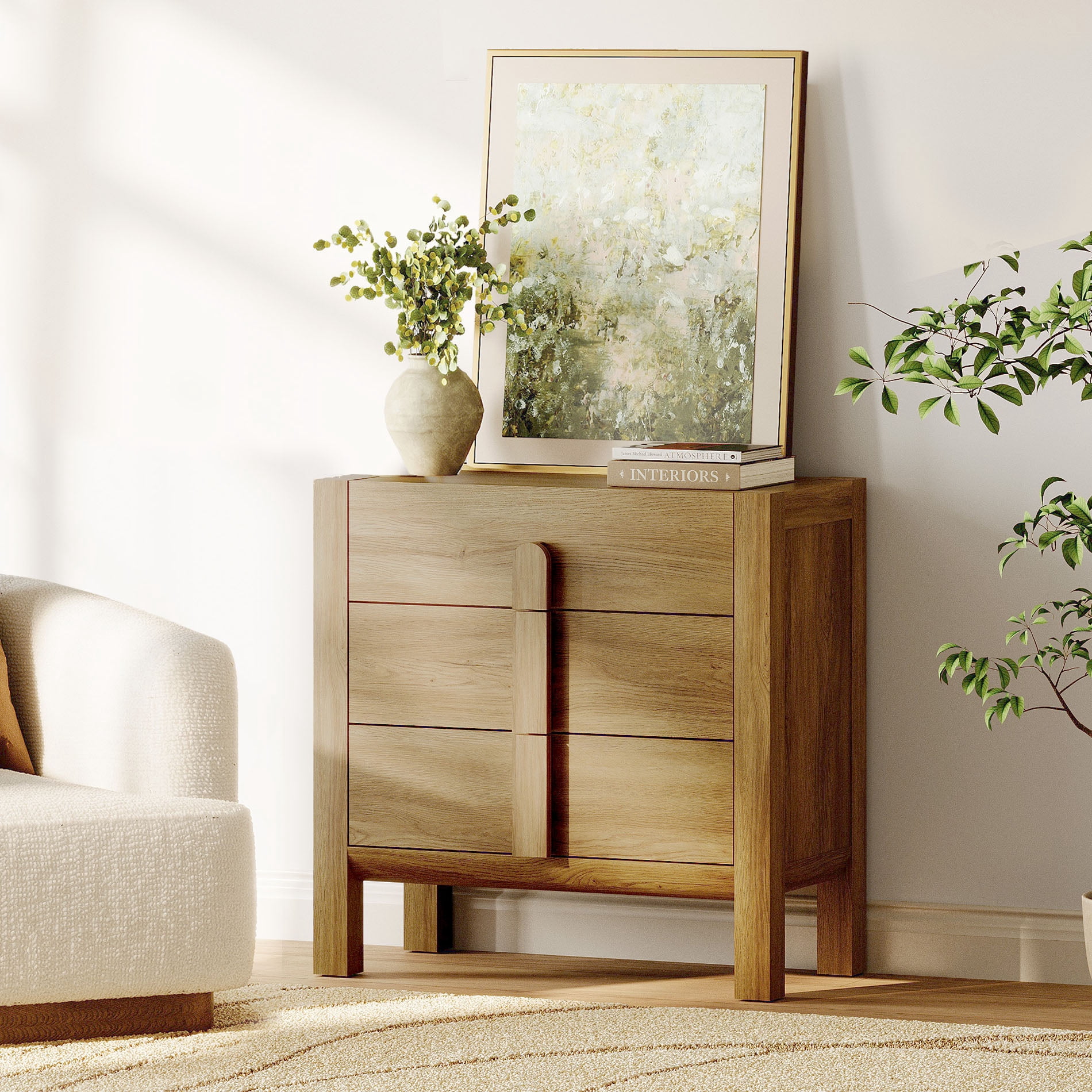 31.5" Mid-Century Modern TV Stand, Dresser with 3 Drawers, Wooden TV Console with Storage for Living Room,Bedroom