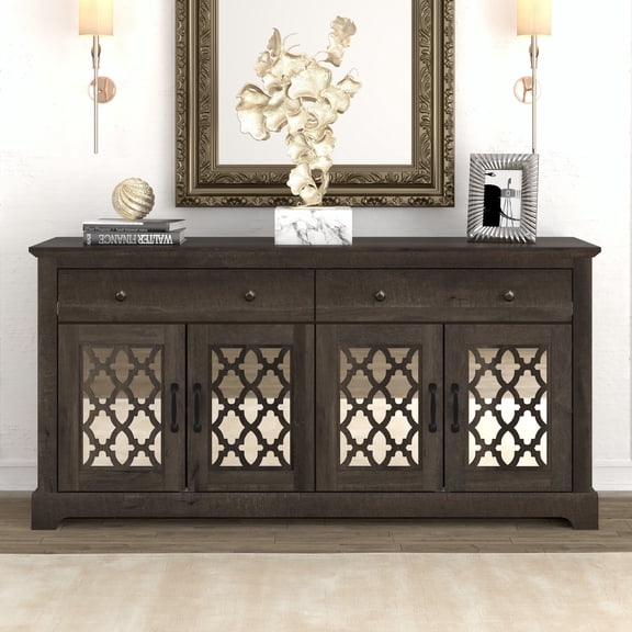 STYLIVIA Heron 4-Door Wide Sideboard with 2 Drawers – Dark Dusty Oak