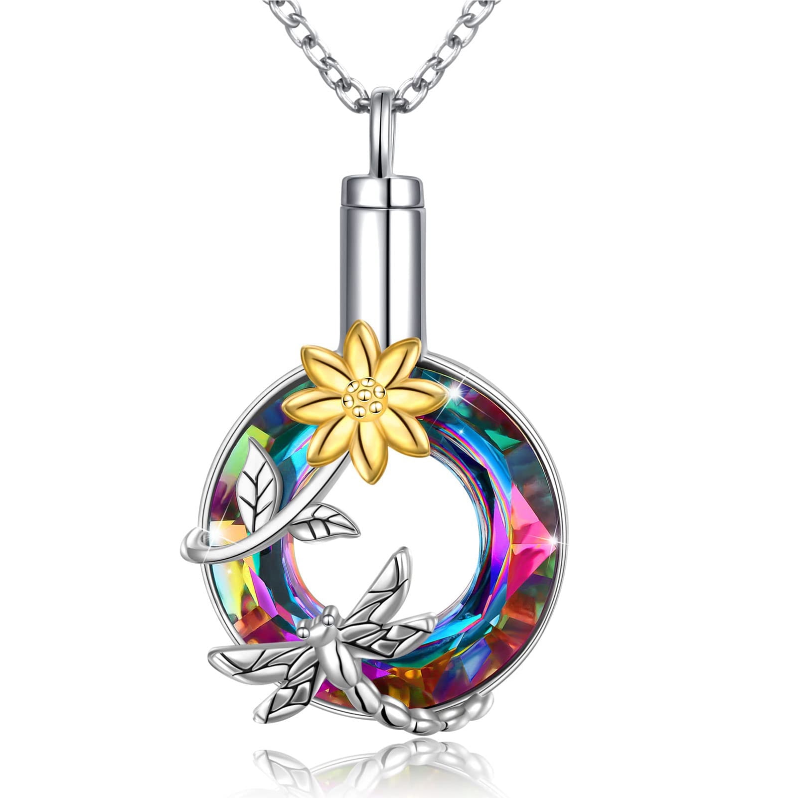 SJENERT Dragonfly Sunflower Cremation Jewelry Urn Necklace For Ashes
