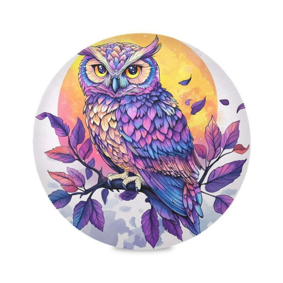 WOBOGO Vivid Purple Owl Round Placemats Set of 6 Heat Resistant Washable Kitchen Table Decorations 15.4in