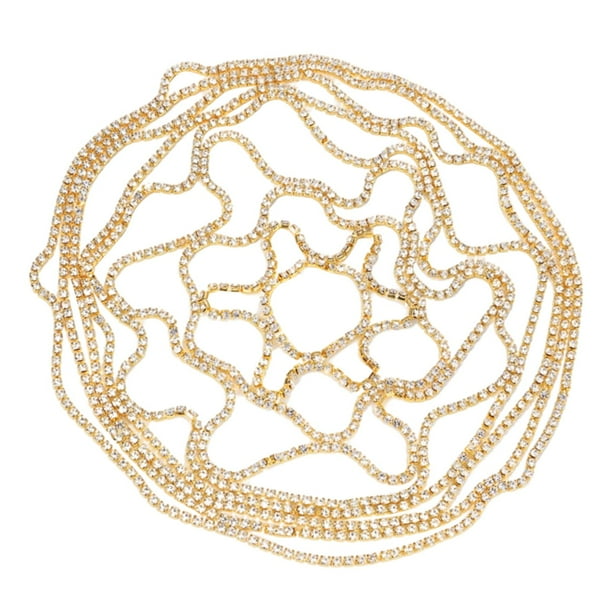 Cadena para el cabello con accesorios de cristal y diamantes de imitación para decoración artística, disfraces y fiestas. dorado