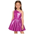 thumbnail image 3 of Raenseen Girls Shiny Party Dress With Belt One Shoulder A Line Summer Dress Patent Leather Look Modern Jazz Dance Outfits Hot Pink 8, 3 of 7