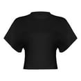 thumbnail image 5 of Ediodpoh Solid Color Basic Round Neck Short Sleeve Loose Waist Irregular Design Pullover T Shirt for Women Summer Tops for Women Black L, 5 of 5