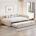 thumbnail image 3 of Harper & Bright Designs Full Size L Shaped Platform Bed with Pop Up Trundle, Wood Upholstered Corner Bed Frame for Bedroom, Beige, 3 of 14
