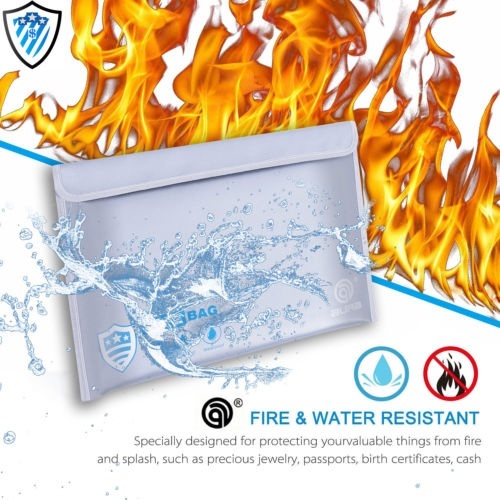 Fireproof Waterproof Document Bag - Medium, Black, Zipper Closure, Silicone Coated Fiberglass - For Money, Files, Valuables