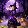 thumbnail image 7 of AWZXDE Girls' Dresses Girls Witch Dress Long Sleeve Mesh Halloween Dress With Hat Wand Bag Purple - 3-4 Years, 7 of 7