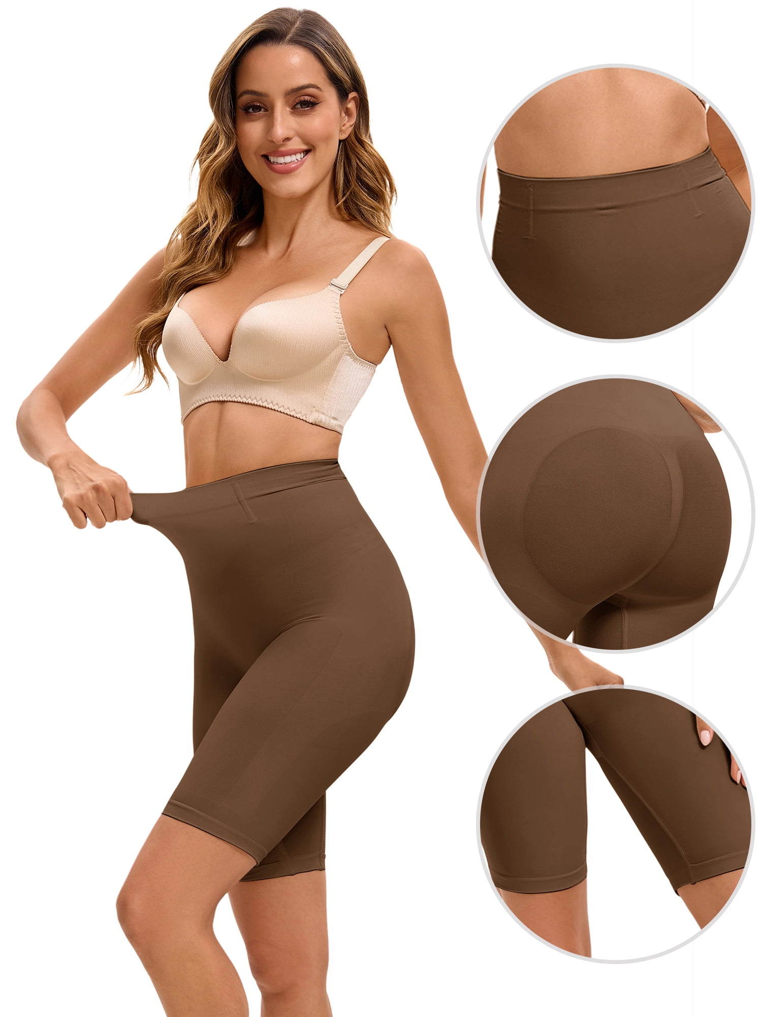 Unique Bargains Women's Control Waist High Elasticity Shapewear Panties M Dark Brown