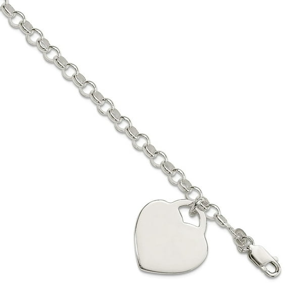 925 Sterling Silver Solid Polished Love Heart Charm Bracelet 7.25 Inch Lobster Claw 17mm Wide Charm Bracelet for Women