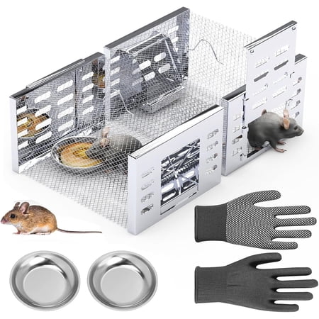 2 Pack Humane Rat Cage Trap, Automatic Continuous Cycle Live Animal Cage Trap for Mouse/Rat/Squirrel Traps for Indoor & Outdoor, Easy to Catch and Release