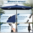thumbnail image 2 of Solar Rectangular Patio Umbrella 10' x 6.5' with LED Lights–UV Protection–Fade Resistant–Crank Lift & Push Button Tilt–Vented Canopy & 6 Sturdy Ribs–Outdoor Sunshade for Patio, Garden, Deck–Navy Blue, 2 of 8