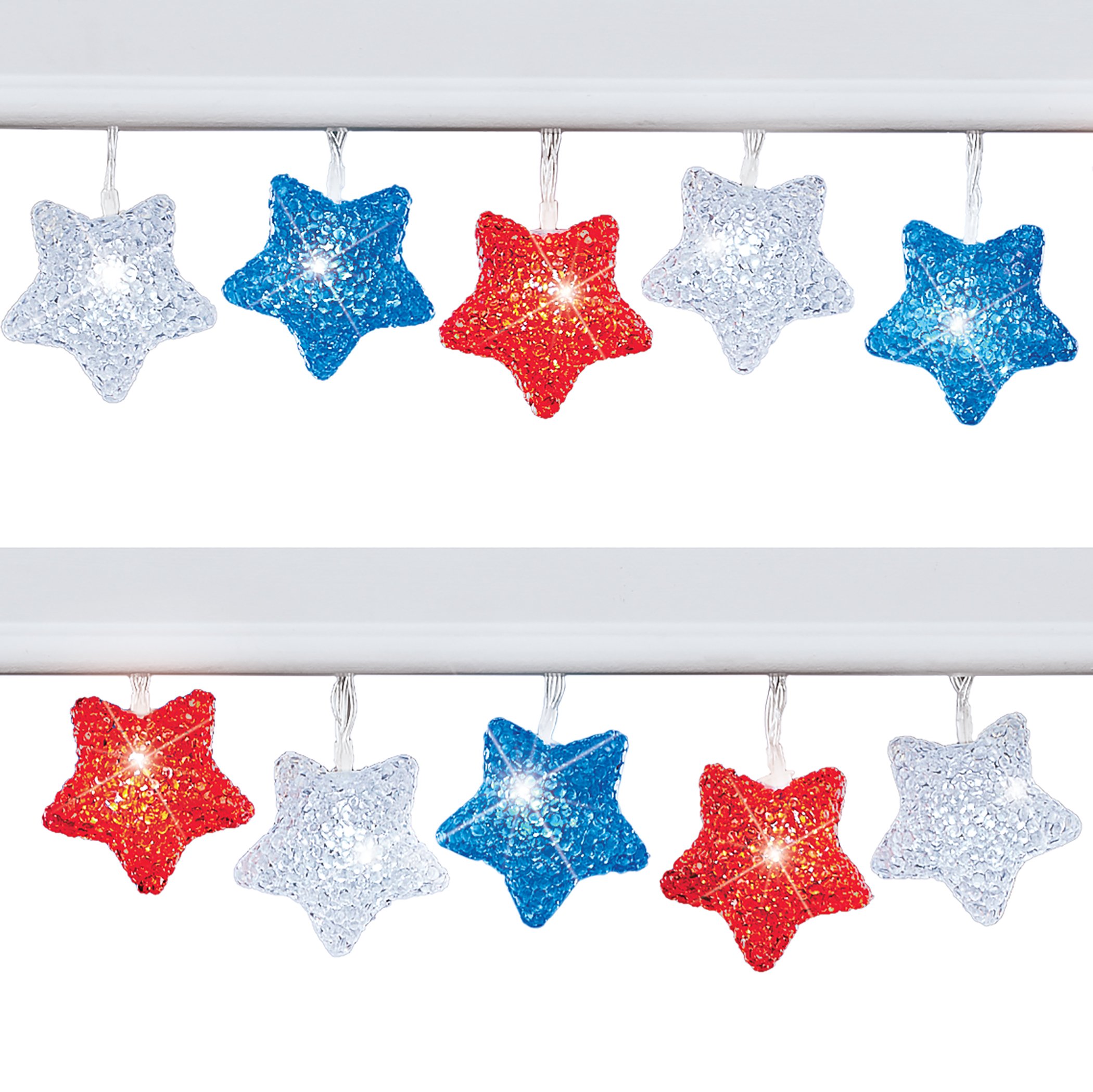 Collections Etc Patriotic Stars LED Battery Operated Outdoor String