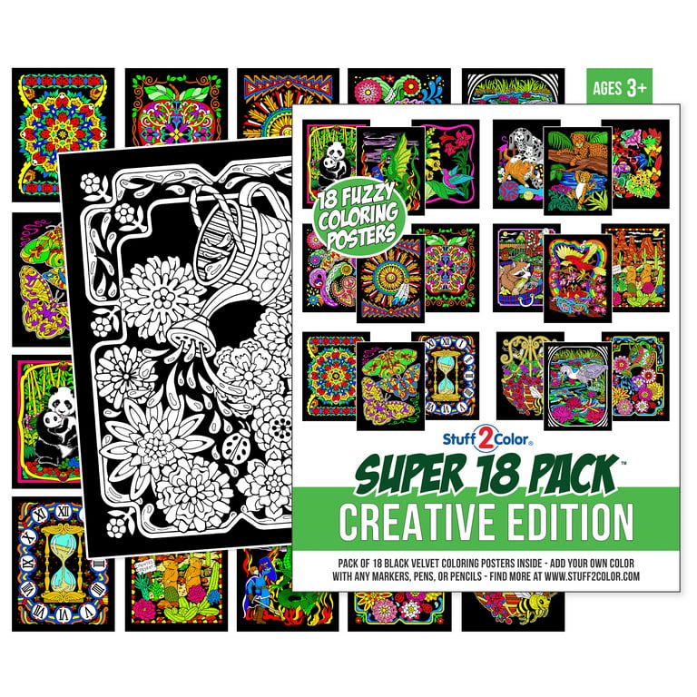 Super Pack of 18 Fuzzy Velvet Coloring Posters (Unicorn Fun Edition) - Stuff2Color, Black