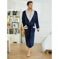 thumbnail image 4 of Vulcanodon Mens Fleece Robe, Plush Shawl Collar Two Tone Bathrobe Mid Length（Navy/Light Grey, XX-3X-Large）, 4 of 6