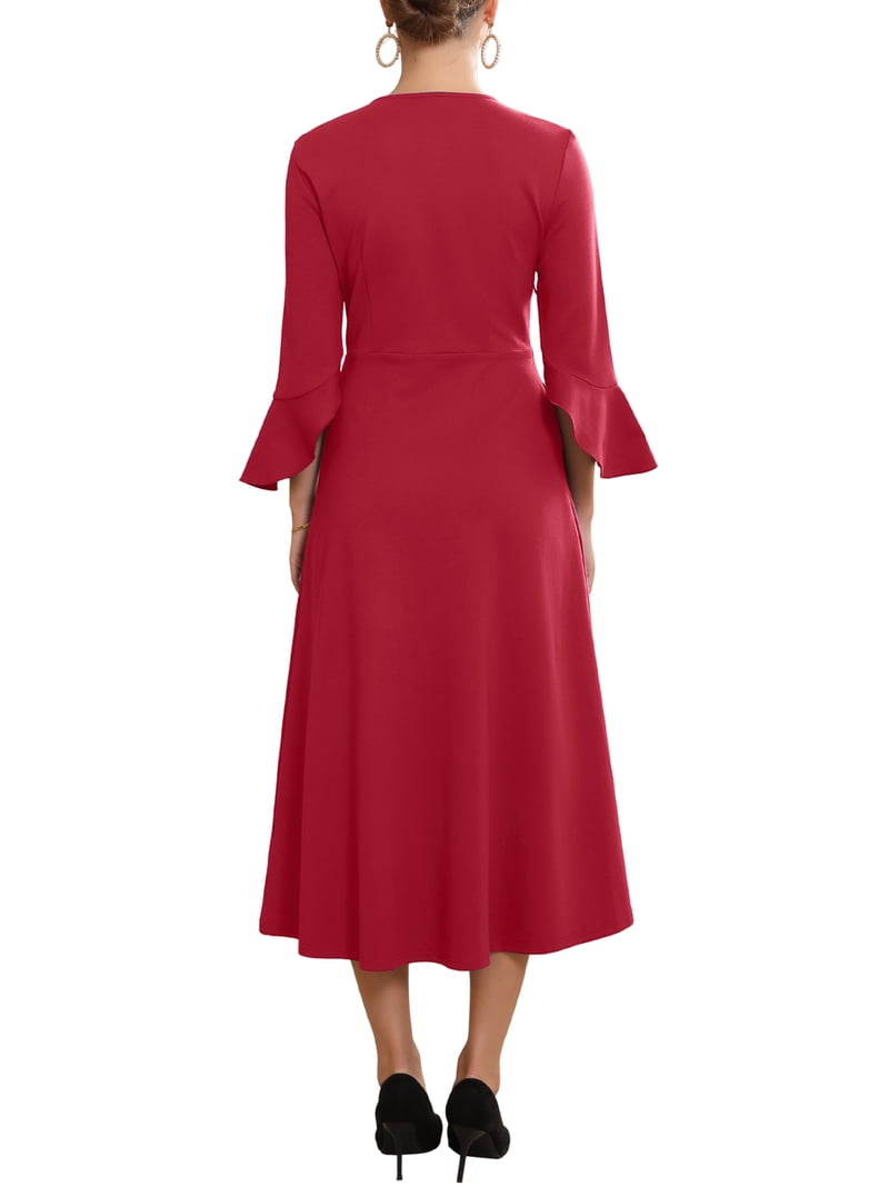 burgundy business dress Inspire Chic Women's Formal Zipper Front Bell Sleeves Office Midi A-Line Dresses M Burgundy, Size: Medium, Black the cooking or the Sample Allison Bridesmaid Dress Color:Black & Burgundy Tiffany Womens dresses