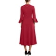 thumbnail image 3 of INSPIRE CHIC Women's Formal Dress Zipper Front Bell Sleeves Business Office Midi A-Line Dresses L Burgundy, 3 of 4