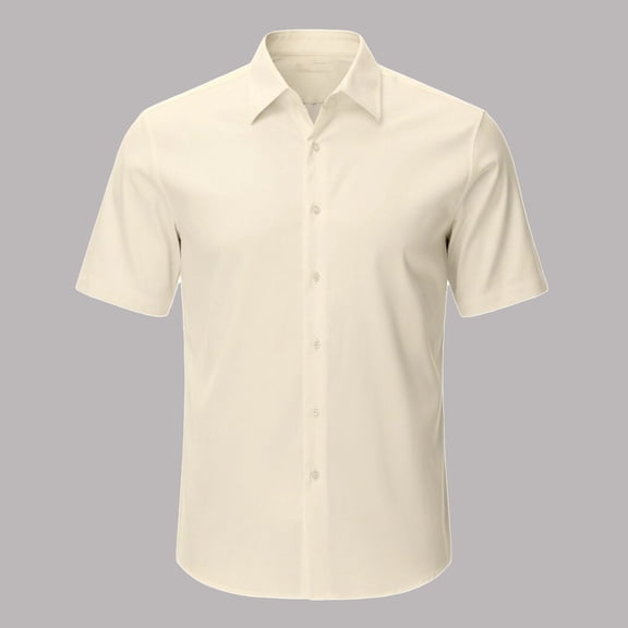 Mens Short Sleeve Button Down Shirts Basic Classic Casual Shirts Slim Fit Breathable Summer Clothing Light Yellow Size XXXL