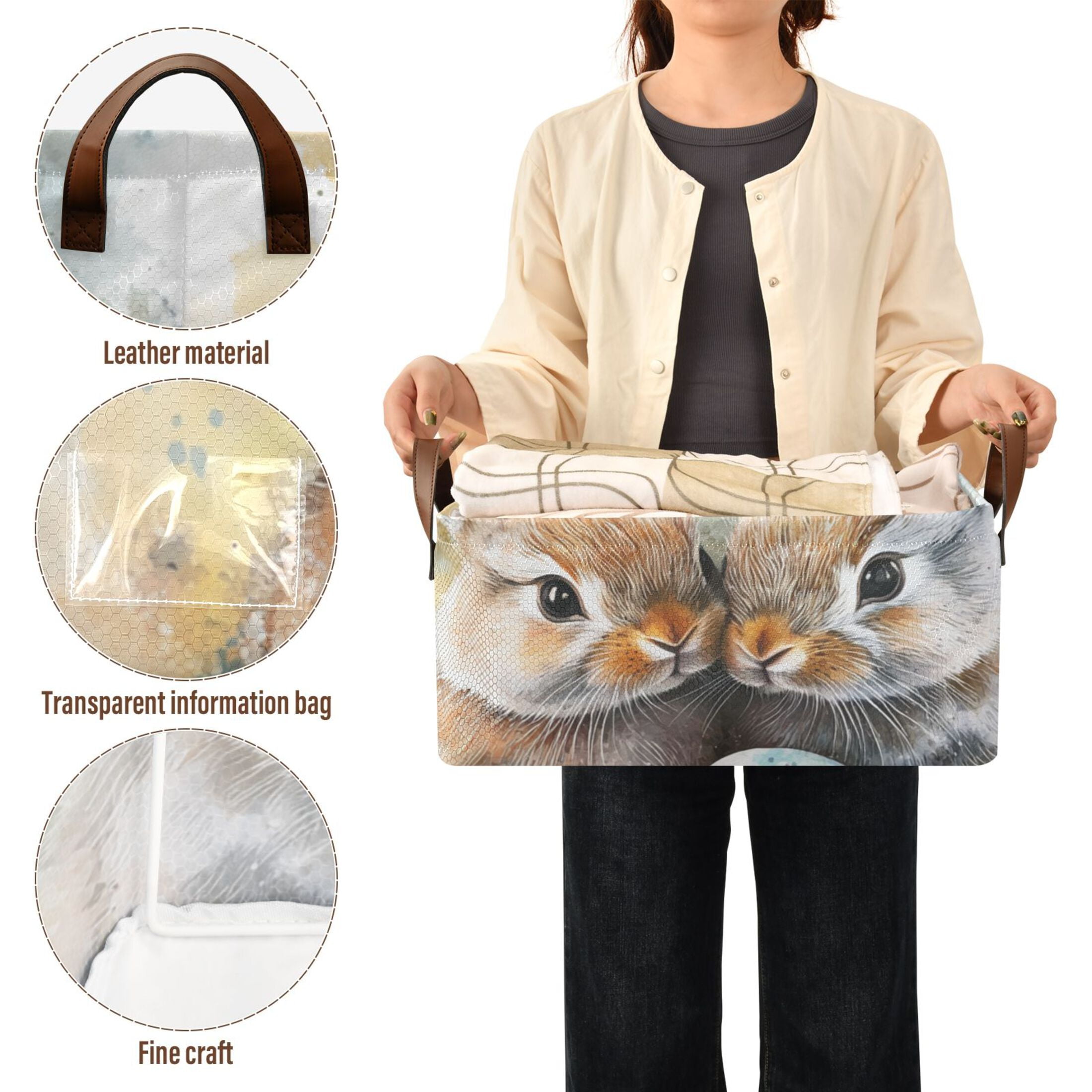 Bunnies Easter Eggs Storage Bins with Handles Foldable Storage Baskets for Shelves Organizer Cloth Baskets