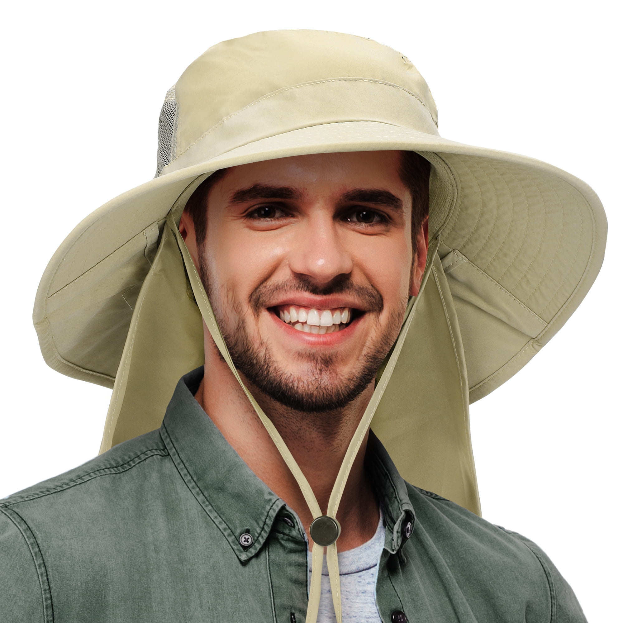 Sun Protection Safari Cap Wide Brim Fishing Hiking Hat with Neck Flap for Garden Work LCZTN Mens UPF 50
