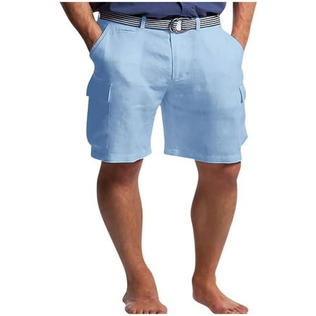 Yyeselk Men s Linen Shorts Lightweight Outdoor Hiking Work Shorts Athletic Casual Golf Camping Fishing Shorts with Pockets Light Blue XXL