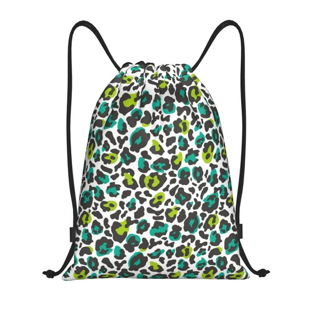 Fotbe Green Leopard Bolsa Mochila con Cordón Estampada, Bolsa de Gimnasio Deportiva, Bolsa Cinch, Bolsa con Cordón para Hombres y Mujeres-Small