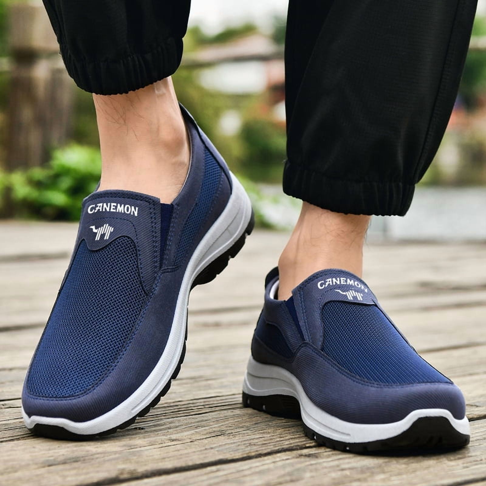 CANEMON Men's Slip-on Mesh Walking Shoes, Breathable Comfortable Casual Outdoor Hiking Sneakers