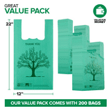 200 Pack Thank You Bags Disposable Eco Grocery T-Shirt Bag With Handles
