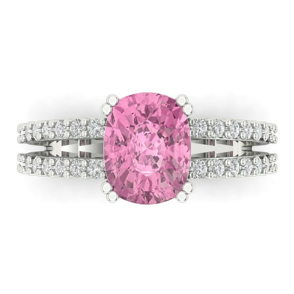 Solitaire with Accents Engagement Ring for Women - 3.48ct Simulated Pink Diamond in 14K White Gold Promise Ring