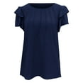 thumbnail image 7 of fatyb Summer Womens Tops Ruffle Short Sleeve Casual Blouses Crew Neck Solid Color Loose Shirts for Women, 7 of 7