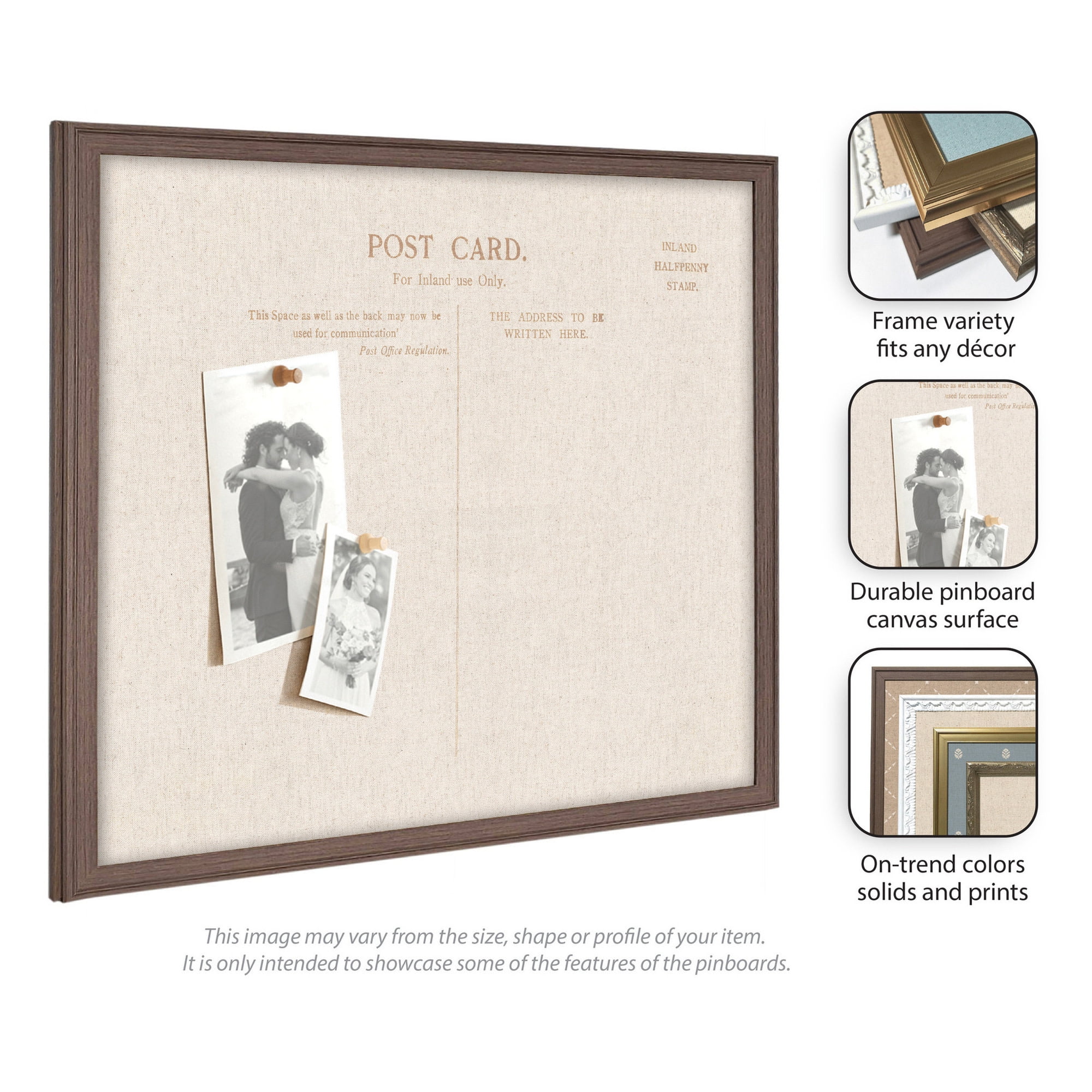 Kate and Laurel Framed Fabric Pinboard 38 x 26, Linen Vintage Post Card Printed Linen Classic Bulletin Board for Use as a Vision Board or Wall Organization, Florence Gold Frame