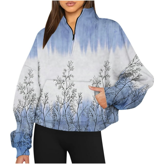 Sweats à Capuche Mode pour Femmes 2023, Sweatshirts Décontractés Sans Capuche, Manches Longues Imprimées, Demi-Zip, Col à Capuche, 50 % de Réduction, Costumes Halloween/noël