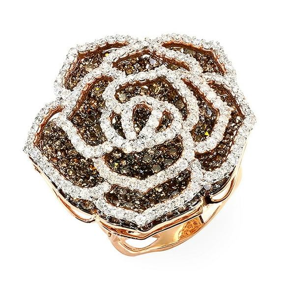 5.68 Carat (ctw) 14k Rose Gold White & Champagne Round Diamond Ladies Cocktail Ring