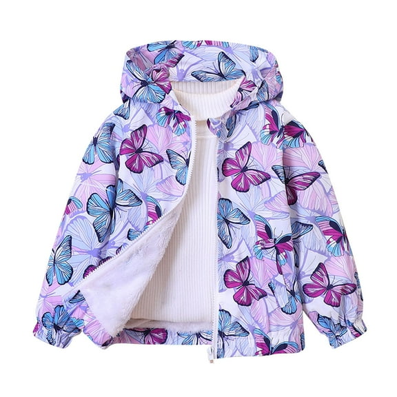 TFEOQRY Children Girls Winter Hooded Plush Jacket Fashionable Thick Printed Zipper Cotton Clothes Cotton Clothes Purple