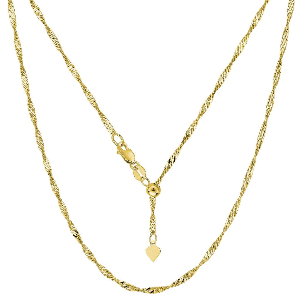 14K Gold 1.1MM Adjustable Singapore Chain Necklaces, Available in