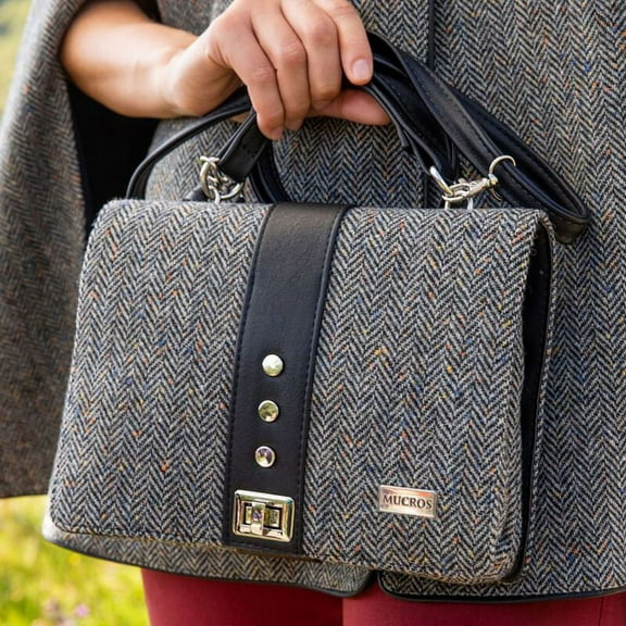 Mucros Weavers Irish Wool Tweed & Leather Women's Fiona Bag Shoulder Handbag Made in Ireland