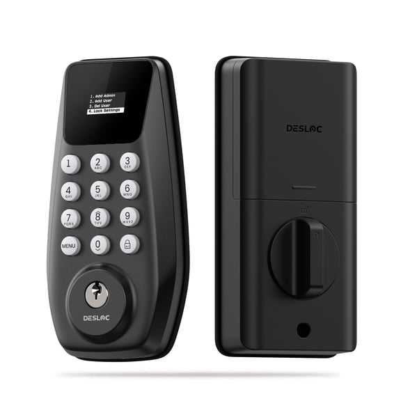 DESLOC C100-W Keypad Smart Deadbolt with Display, Keyless Front Door Lock, Auto Lock, 100 User Codes, Easy Install – Black