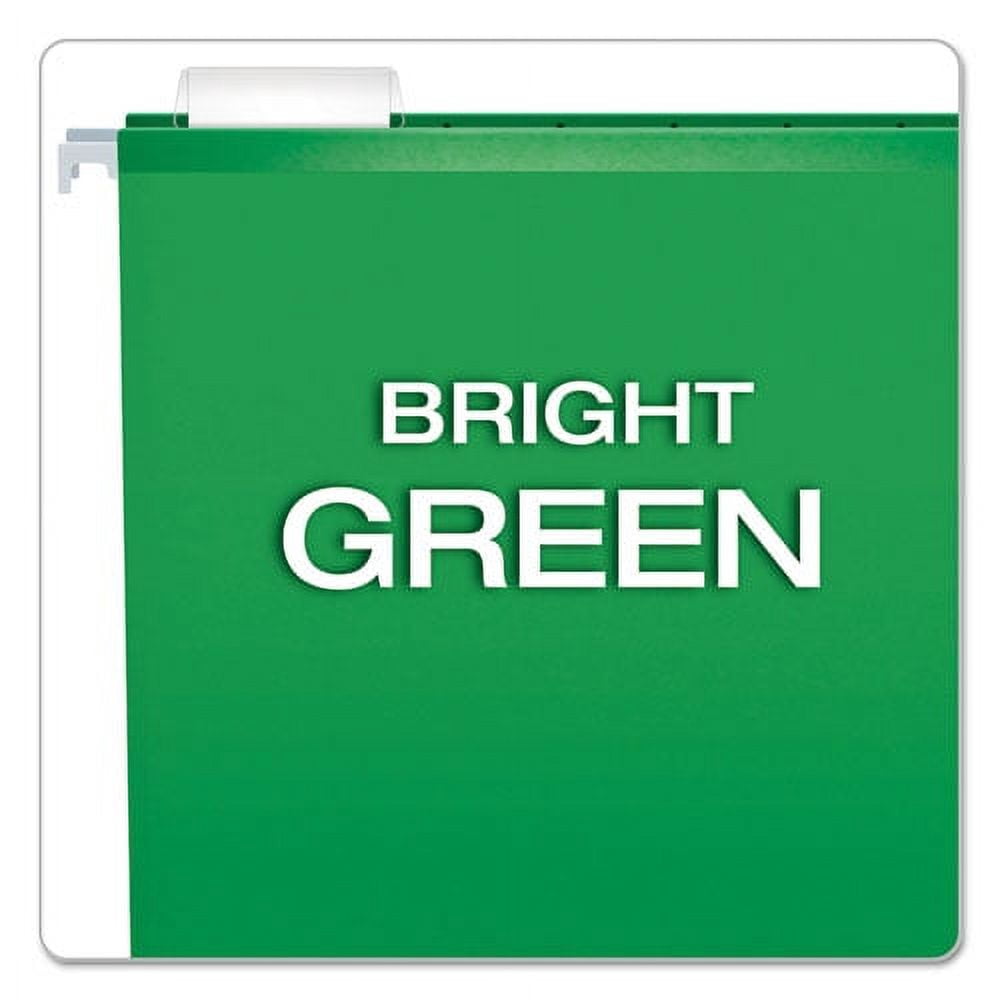 Extra Capacity Reinforced Hanging File Folders With Box Bottom, Letter Size, 1/5-Cut Tab, Bright Green, 25/box | Bundle of 5 Boxes