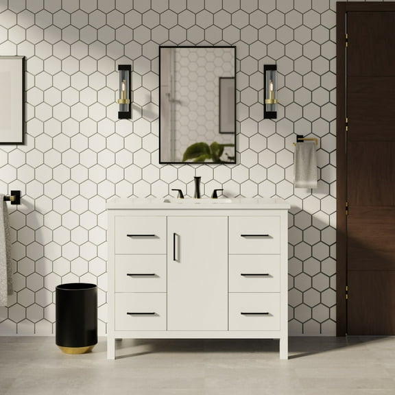 Copenhagen 42" Bathroom Vanity with White Cabinet and Engineered Marble Top