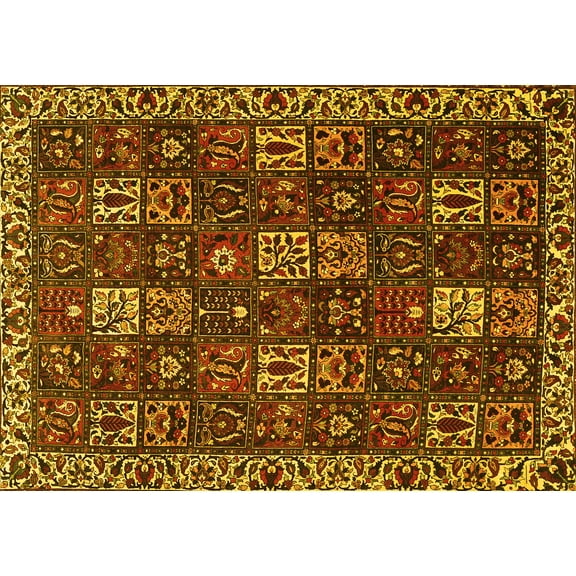 Ahgly Company Machine Washable Indoor Rectangle Persian Yellow Traditional Area Rugs, 5' x 7'