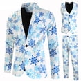 thumbnail image 4 of Traje de 3 piezas para fiesta de Navidad para hombre, traje de corte Regular con copos de nieve, sombrero de Papá Noel, chaqueta estampada, chaqueta, pantalones, chaleco, uniforme para niños para Navi, 4 of 5
