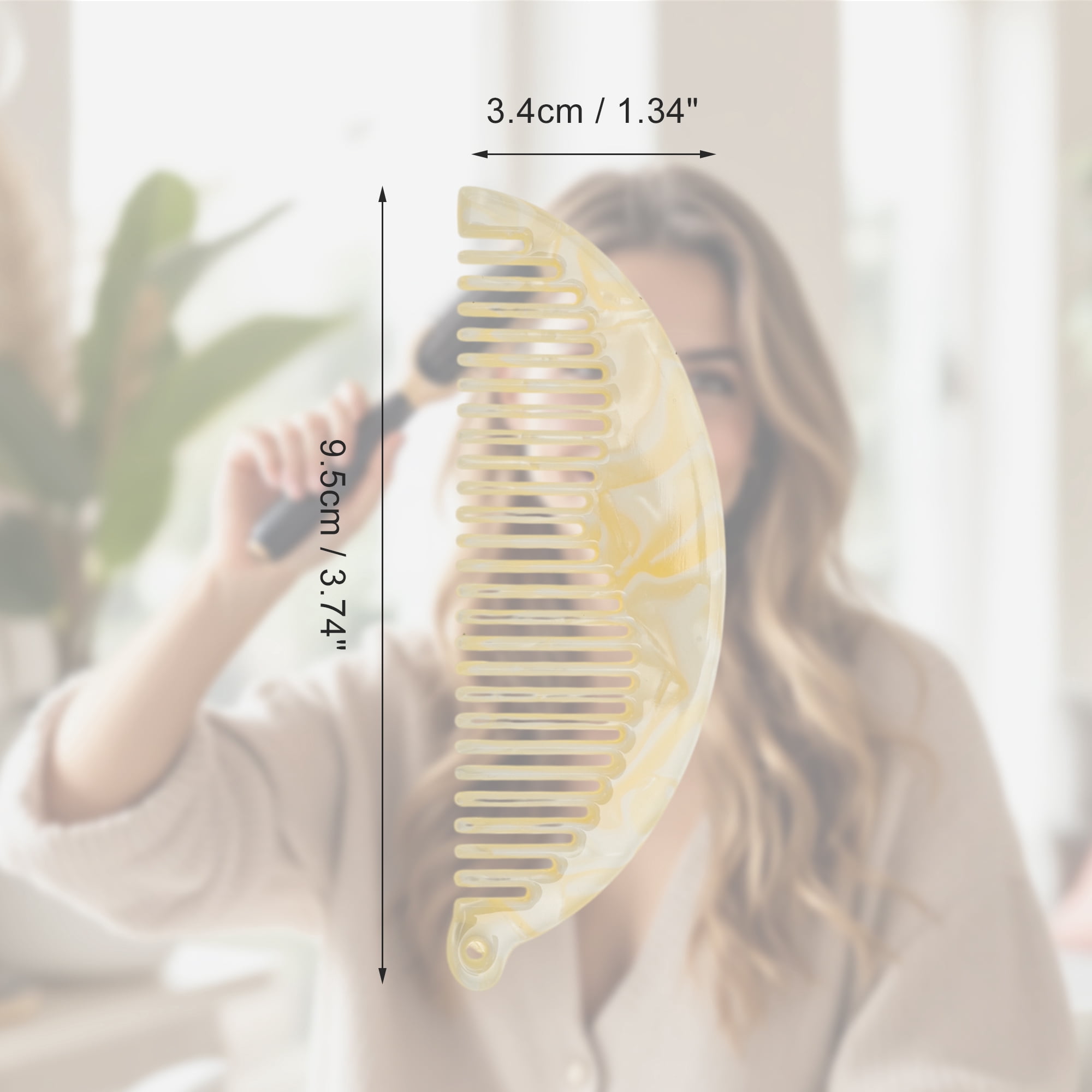 Unique Bargains 1 Pc Half Round Hair Comb with Hole for All Hair Types Styles Yellow