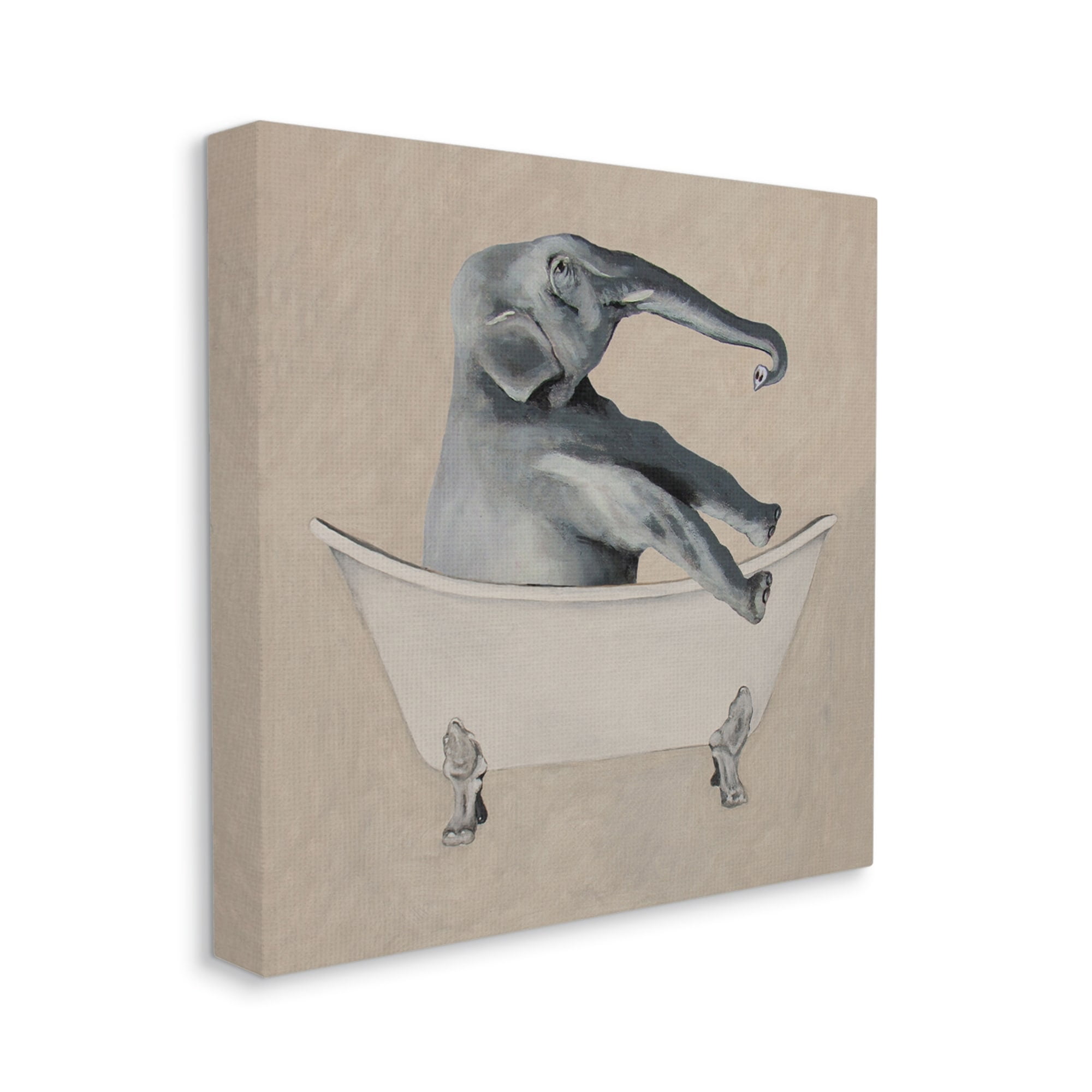 Stupell Industries Beige Elephant Bathroom Tub Animals & Insects Painting Gallery Wrapped Canvas Print Wall Art
