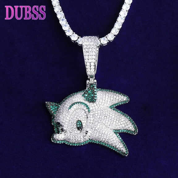 DUBSS Iced Out Sonic Necklace Pendant for Men 5A Cubic Zirconia Gold Plated Hip Hop Jewelry