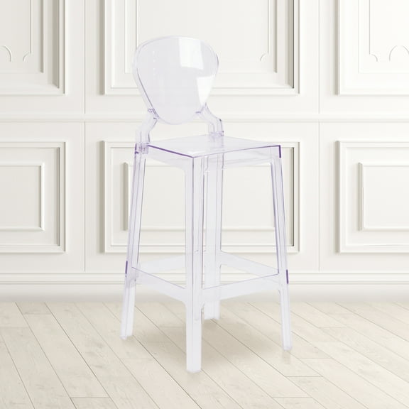 Flash Furniture Ghost Barstool with Tear Back in Transparent Crystal
