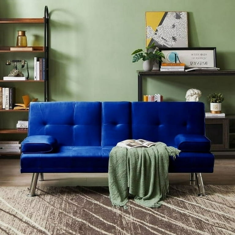 Box Cushion Futon Slipcover Latitude Run Upholstery: Cobalt Blue