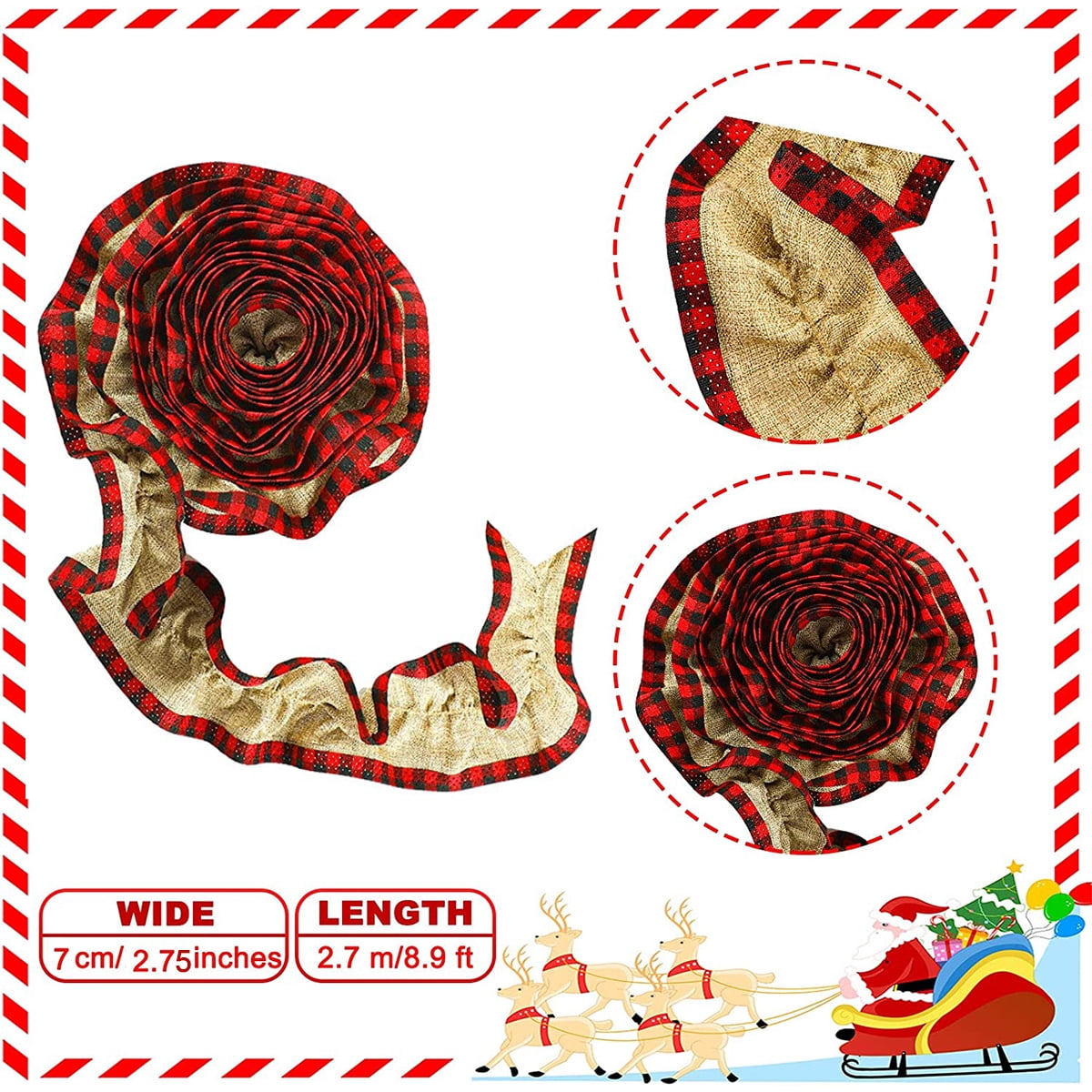 Plaid Christmas Tree Garland Rustic Craft Garland Christmas Tree Ribbon Buffalo Plaid Wired Edge Ribbons for Christmas Crafts Decoration, Floral Bows Craft,6Roll