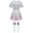 thumbnail image 4 of JanJean Kids Girls Sequins Cheerleading Uniform Outfit Jazz Hip Hop Performance Dancewear Crop Top Silver&Rose Pink 150cm, 4 of 7