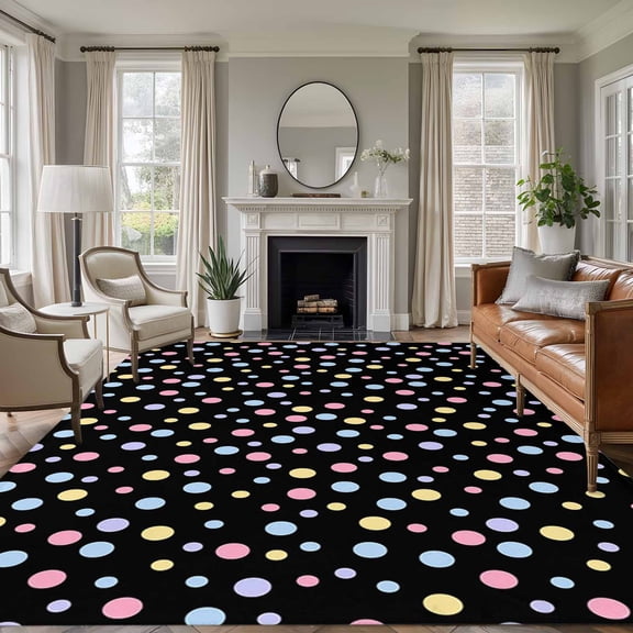 Rectangle Area Rugs 6 x 9 Ft, Colorful Polka Dot Non-Slip Residential Carpet, Modern Minimalist Geometric Black Indoor Crawling Mats Runner Rugs for Living Room/Dining Room/Bedroom