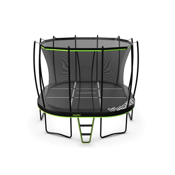 JumpFlex 14' Trampoline MEGA Outdoor Playset with Net and Ladder, Green/Black