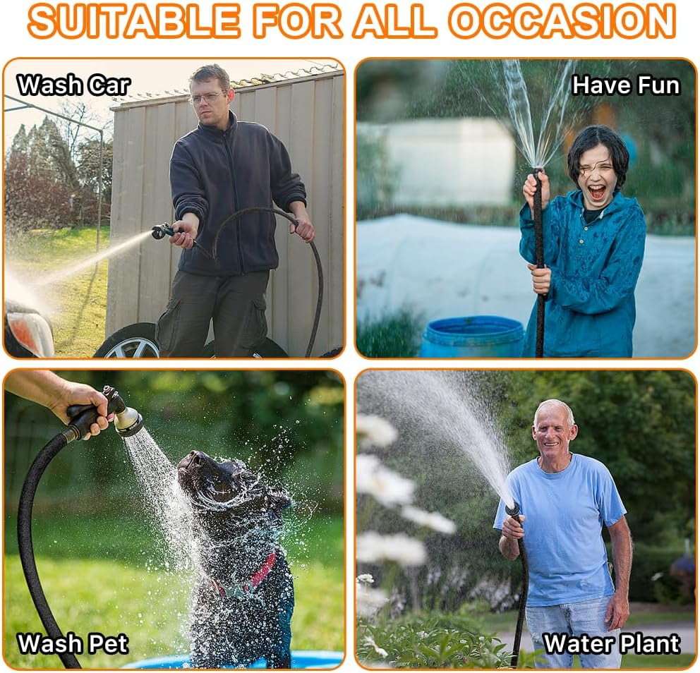 Garden Hose 75ft, Pliable lightweight Water Hose with Triple Layer 3/4" Fittings Ergonomic Grip Indoor & Outdoor Use Gift for Lawn Car Watering Plants Black