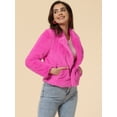 thumbnail image 3 of Chaqueta corta Allegra K Mujer Solapa de muesca Piel sintética esponjosa Rosa Caliente S, 3 of 6
